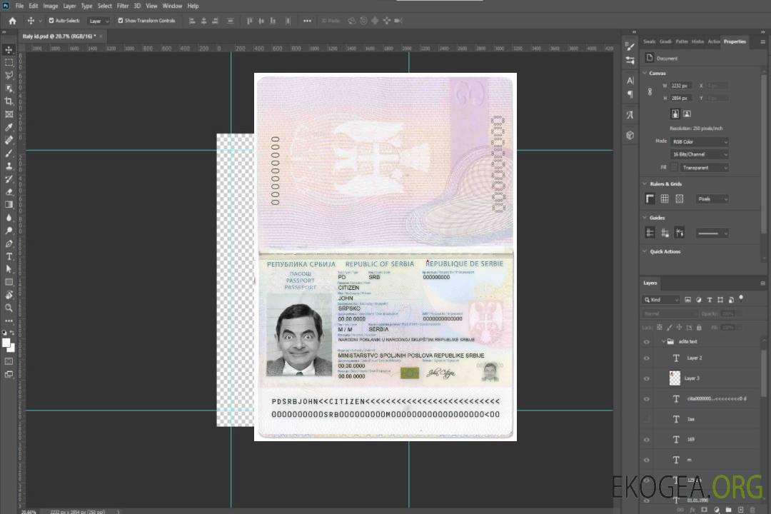 Modèle de passeport serbe au format PSD, entièrement modifiable (2016 – présent) template